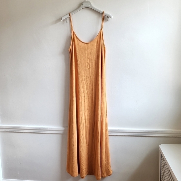 Zara Ribbed Slip Spaghetti Strap Orange Midi Dress New With Tag Size Medium - Picture 3 of 11